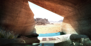 Illustration for article titled This Desert Resort Would Literally Be Carved Into the Side of a Mountain
